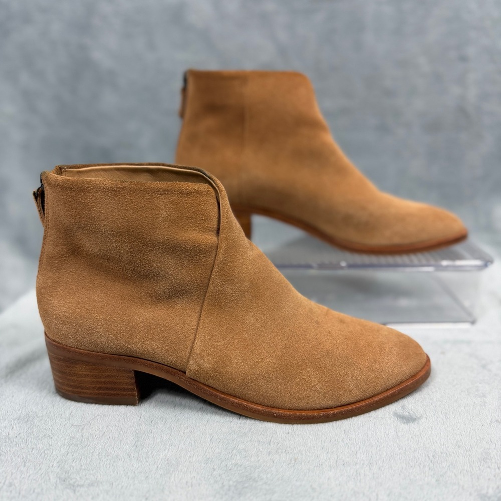 Soludos Womens 7.5 Tan Suede Venetian Ankle Booties Western Boho Short Heel Boot